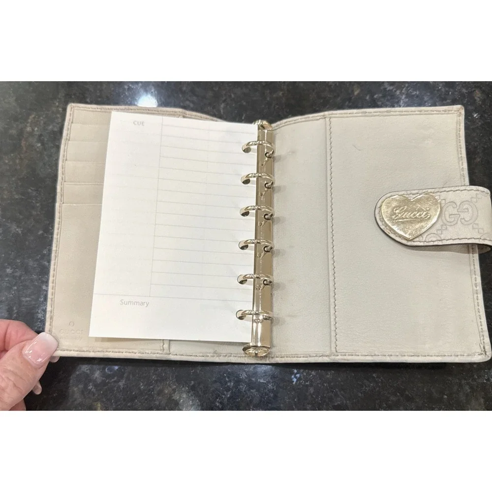 Gucci Cream Monogram Heart Snap Passport Wallet
